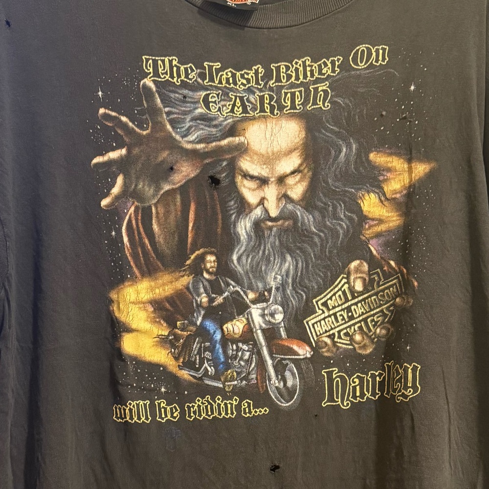 Vintage Harley Davidson Last Biker On Earth Wizard Shirt XL 3d Emblem